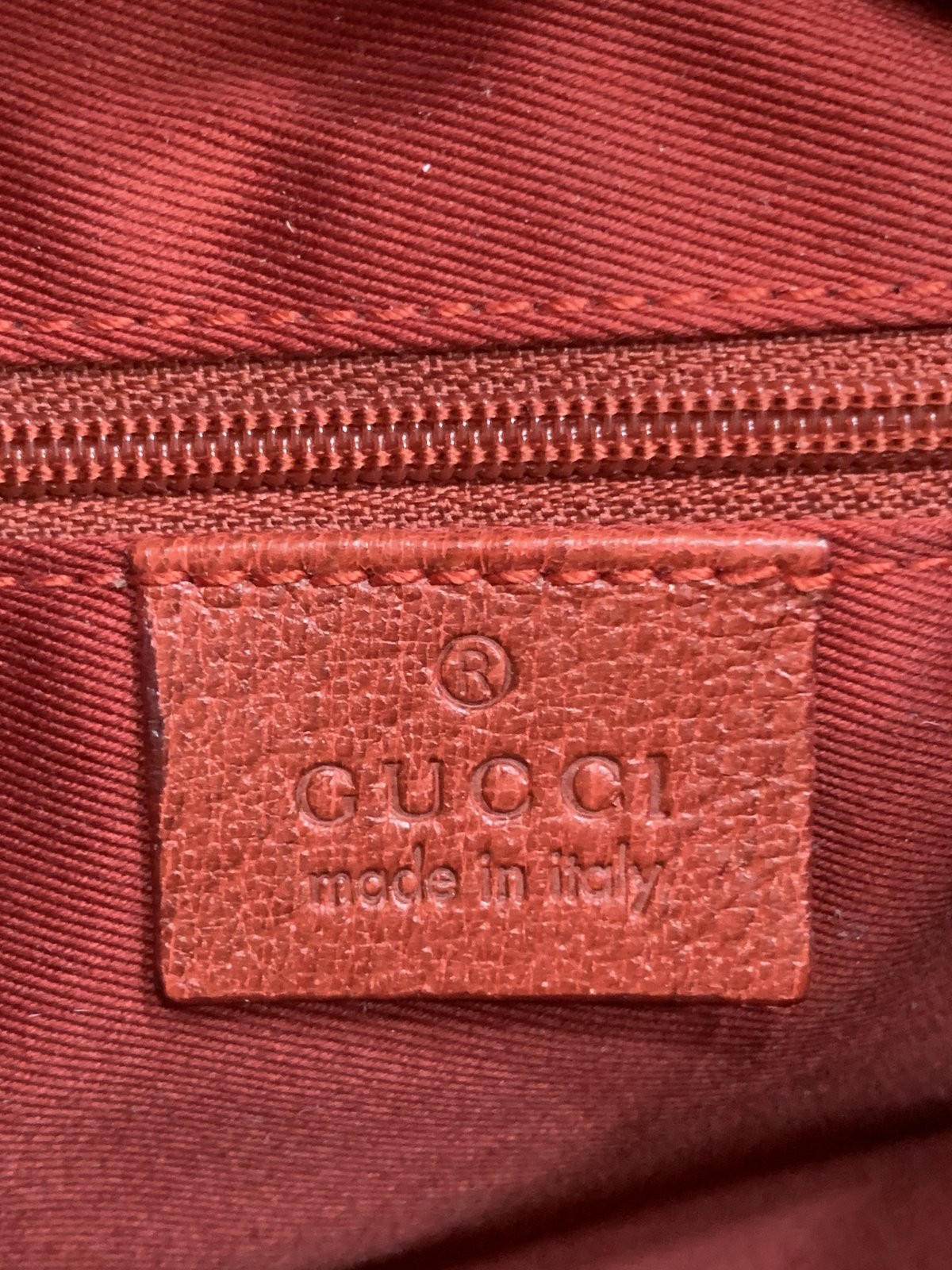 Gucci pochette in tela e pelle colore rosso corallo - AgeVintage