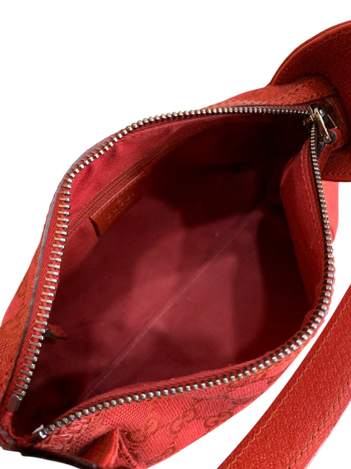 Gucci pochette in tela e pelle colore rosso corallo - AgeVintage