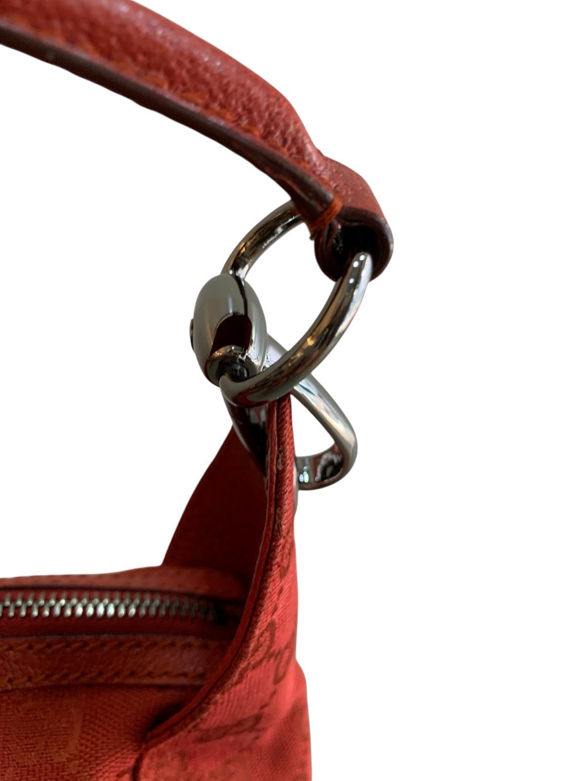 Gucci pochette in tela e pelle colore rosso corallo - AgeVintage