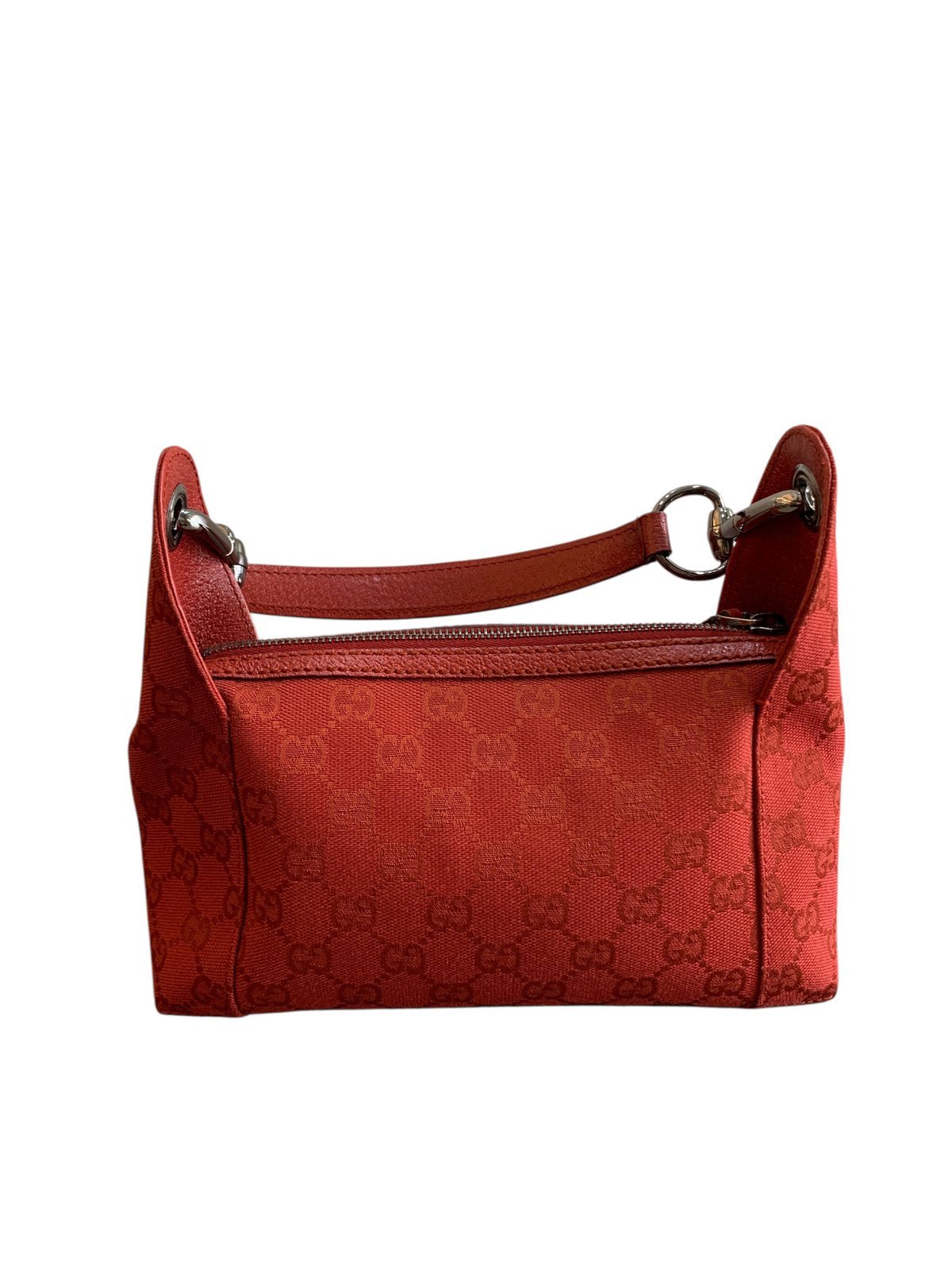 Gucci pochette in tela e pelle colore rosso corallo - AgeVintage