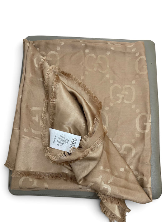 Gucci scialle cammello con etichetta interna visibile