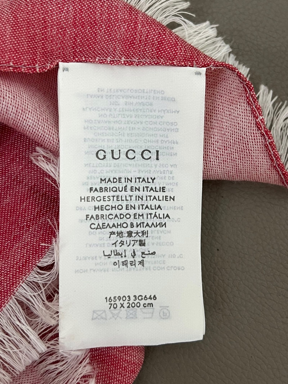 Etichetta Gucci Made in Italy codice 165903 misure 70x200