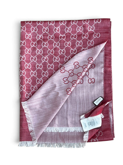 Sciarpa Gucci GG monogram rosa bordeaux lana seta reversibile