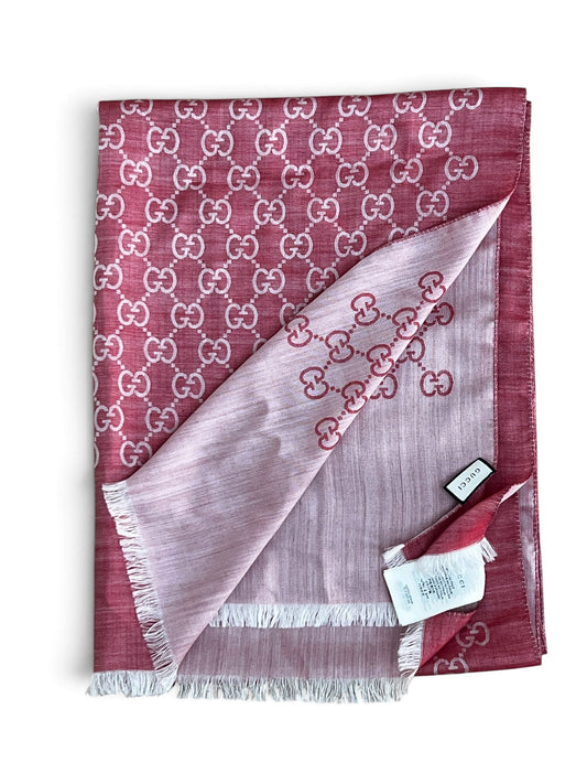 Sciarpa Gucci GG monogram rosa bordeaux lana seta reversibile