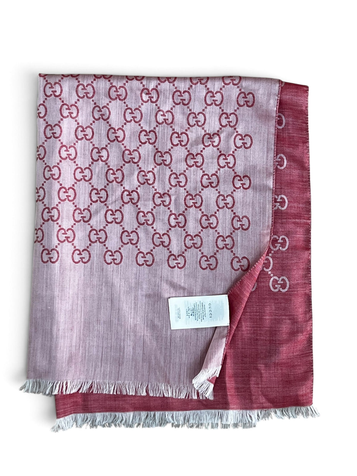 Sciarpa Gucci GG monogram lato rosa con etichetta