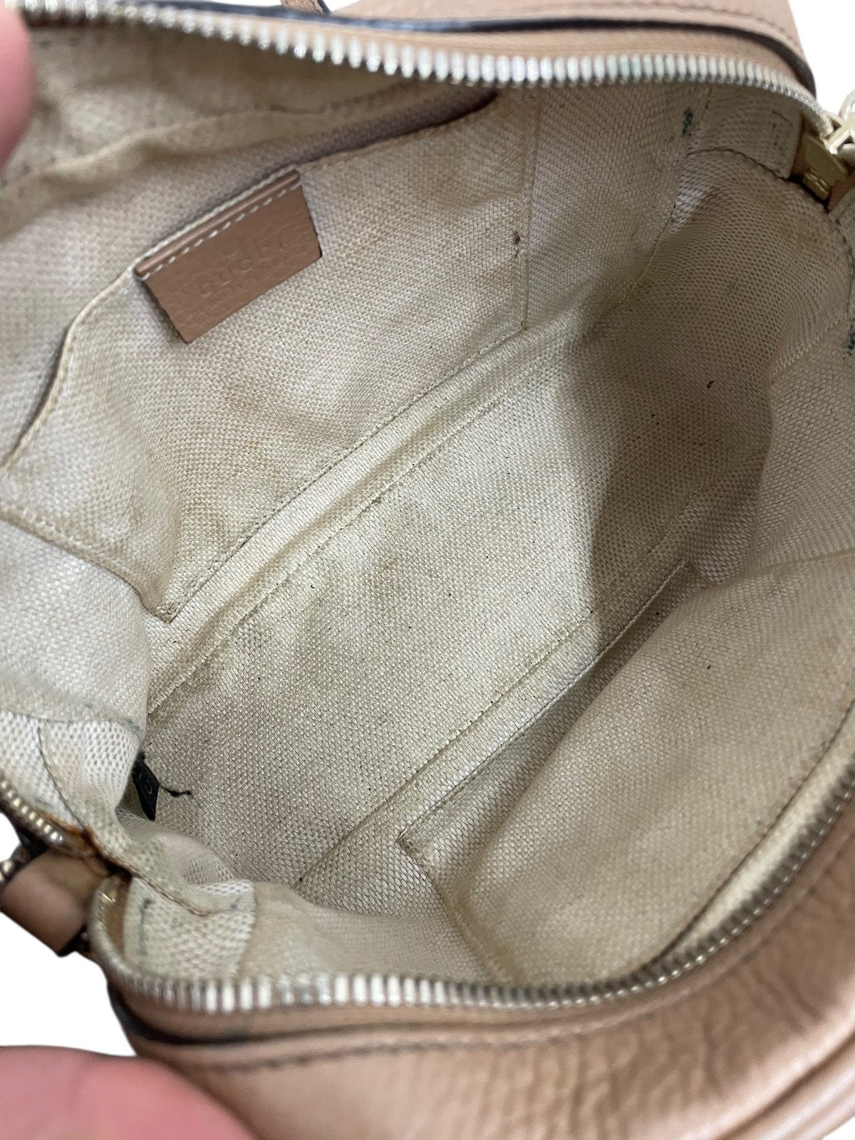 Gucci Soho Disco borsa tracolla in Pelle Martellata Beige - AgeVintage