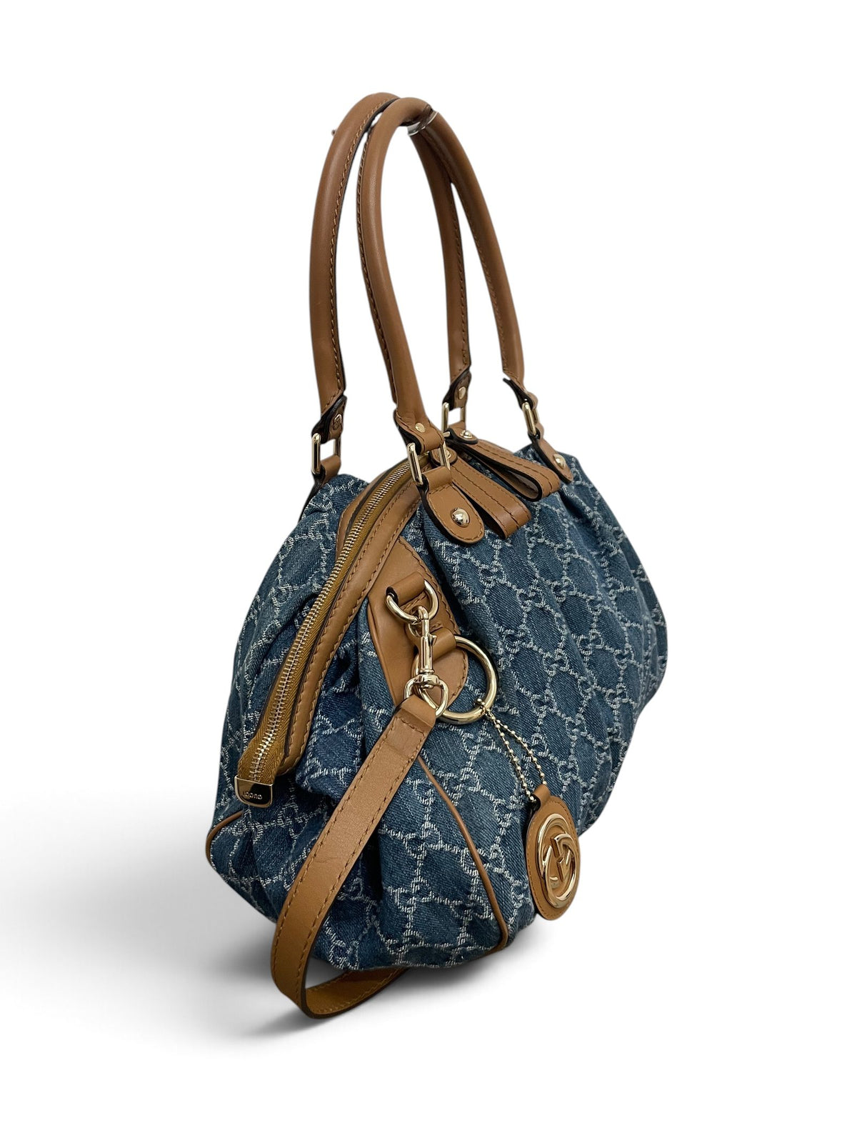 Gucci Sukey Bag denim GG Canvas vista laterale sinistra con zip