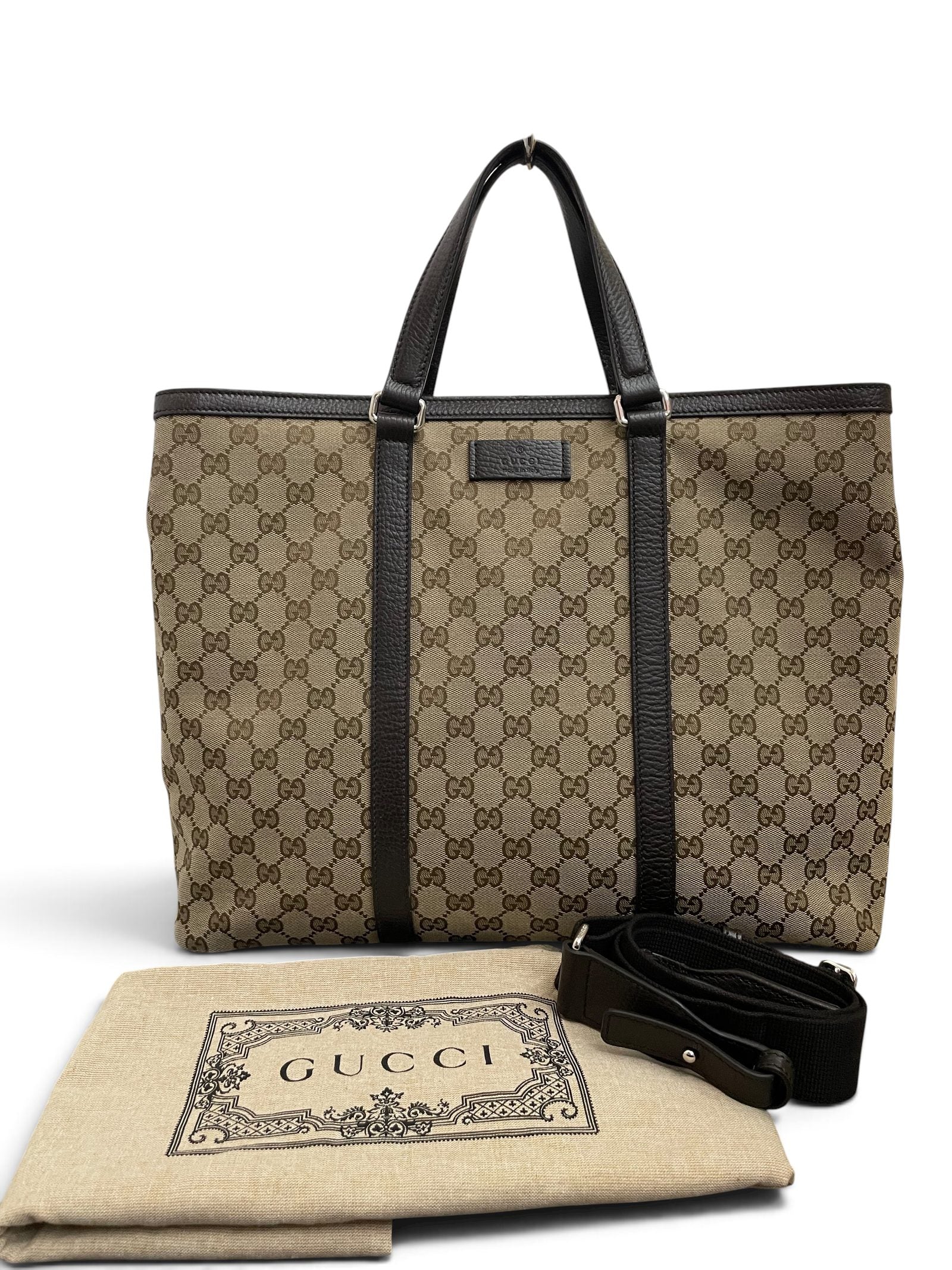 Gucci tote GG canvas beige marrone con dust bag e tracolla