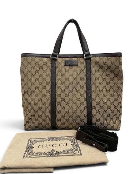 Gucci tote GG canvas beige marrone con dust bag e tracolla