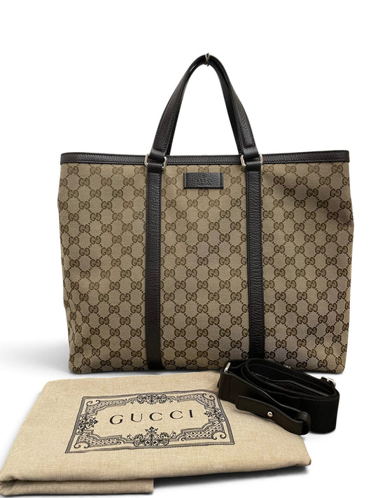 Gucci tote GG canvas beige marrone con dust bag e tracolla