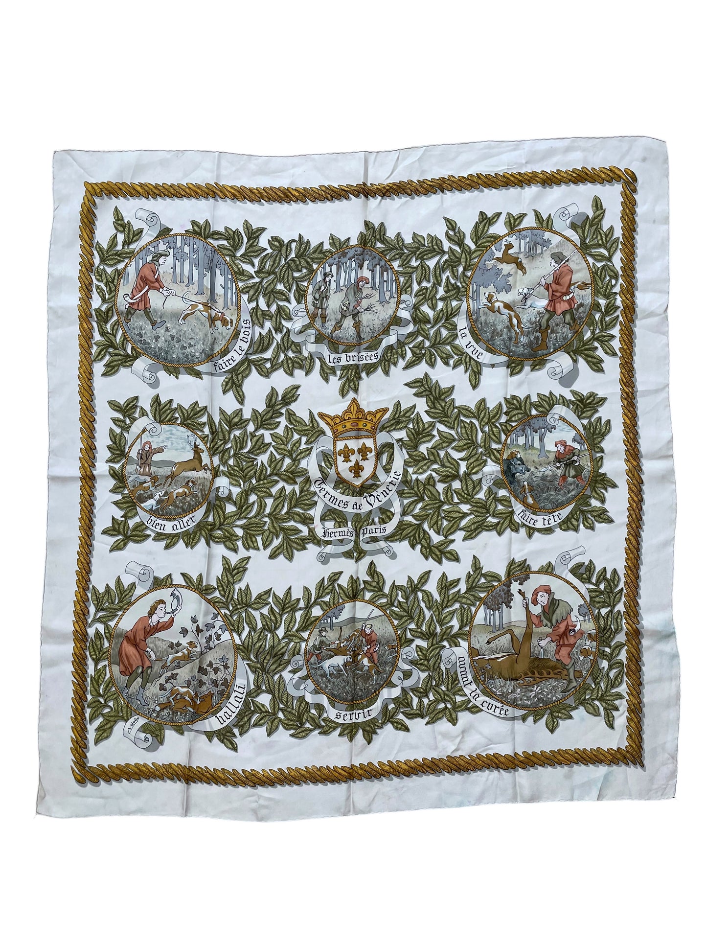 Foulard Hermès Termes de Vénerie 1966 disteso frontale