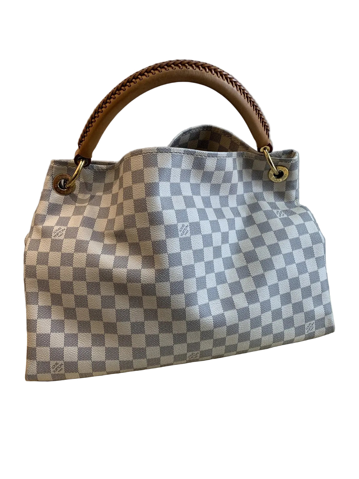 Borsa Louis Vuitton Artsy MM in tela Damier Azur vista frontale su sfondo bianco