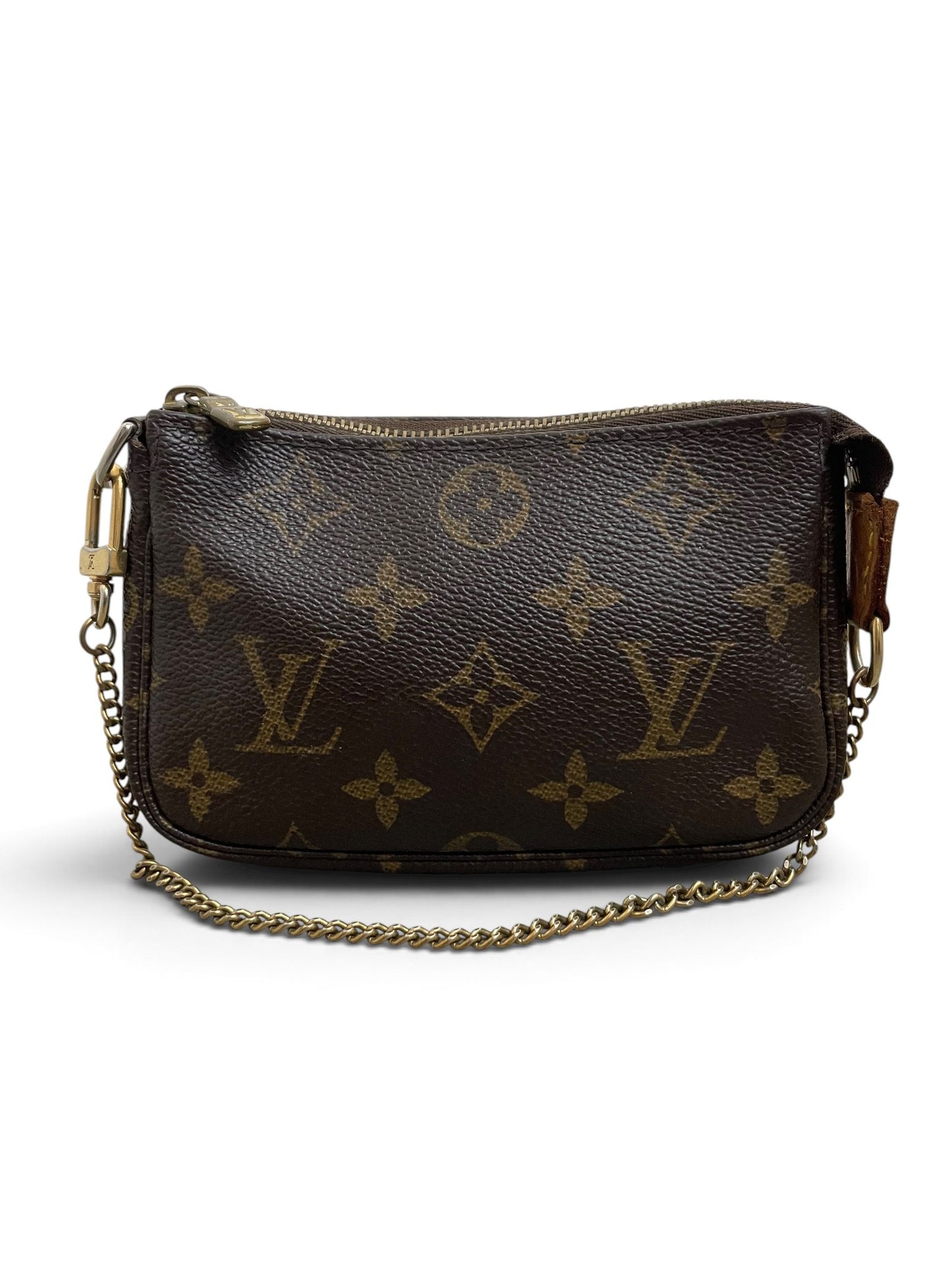 Louis Vuitton Mini Pochette Monogram fronte con catenella dorata