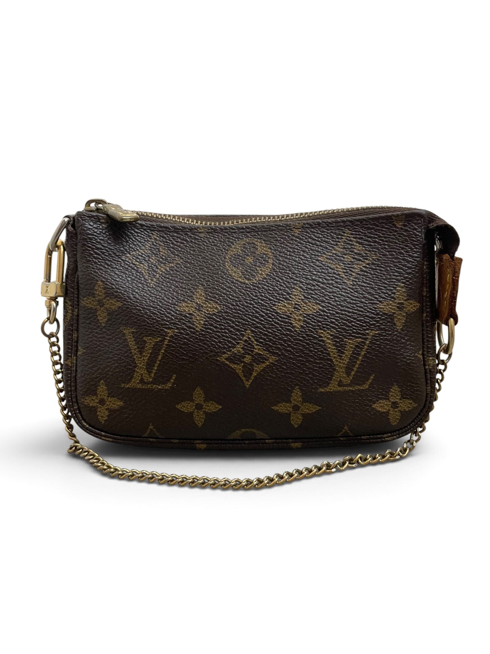 Louis Vuitton Mini Pochette Monogram fronte con catenella dorata