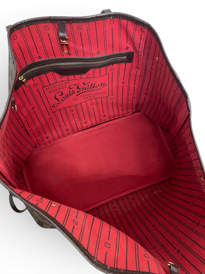 Interno rosso Louis Vuitton Neverfull GM Damier Ebene con tasca zip