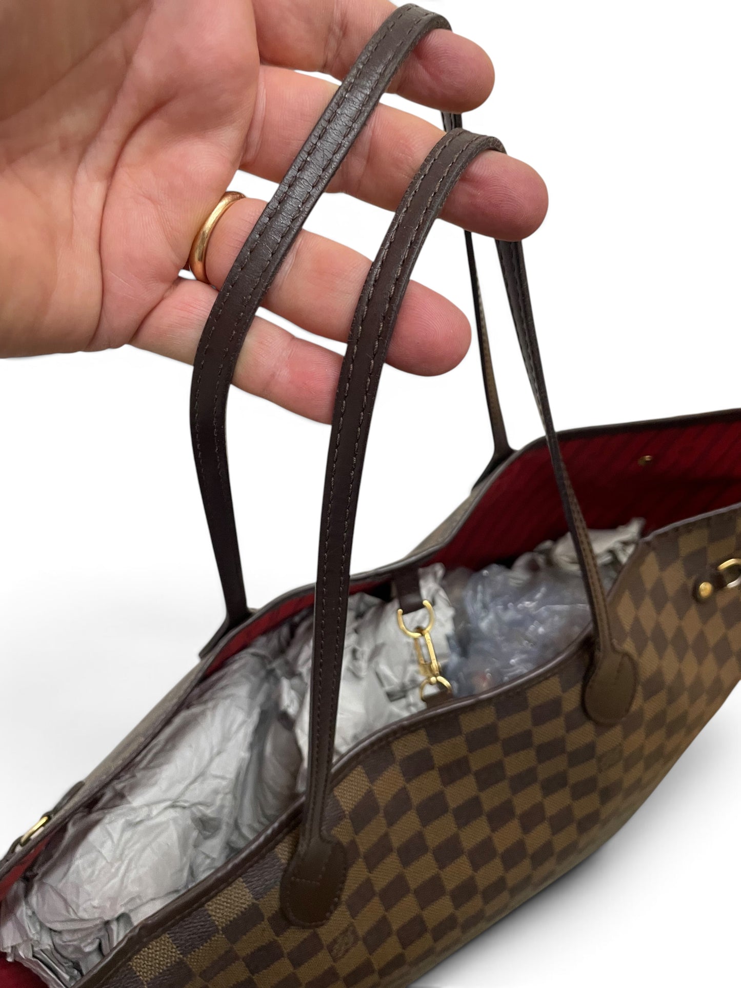 Manici in pelle marrone Louis Vuitton Neverfull GM dettaglio