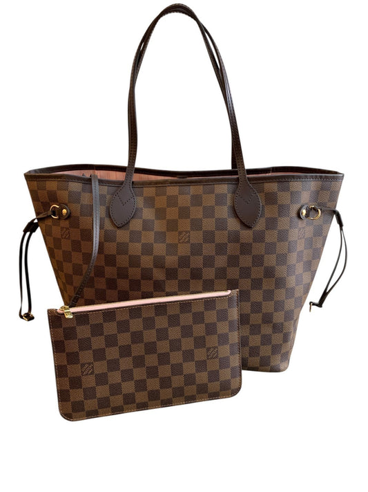 Louis Vuitton Neverfull MM Damier Ébène con interno Rosa Ballerina - AgeVintage