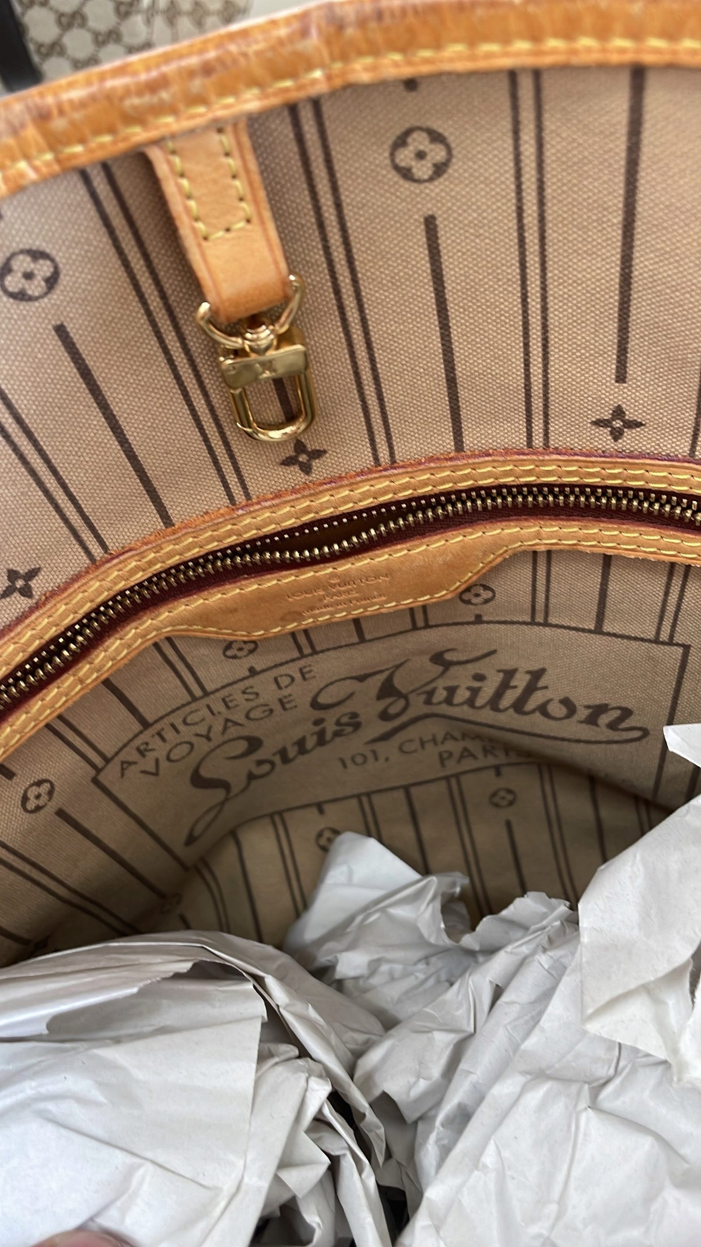 Fodera interna Louis Vuitton Neverfull MM logo Champs Elysées