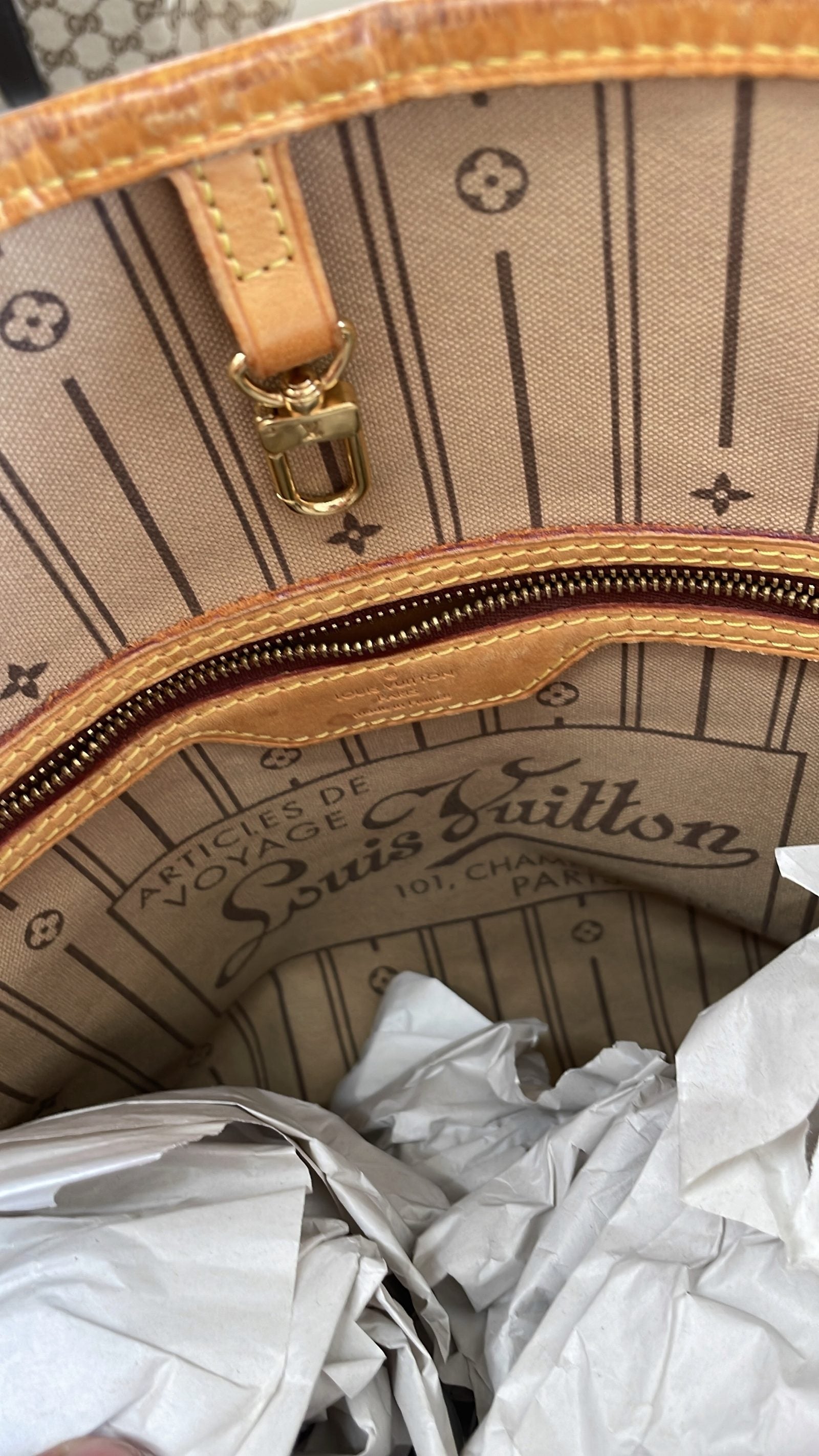 Fodera interna Louis Vuitton Neverfull MM logo Champs Elysées