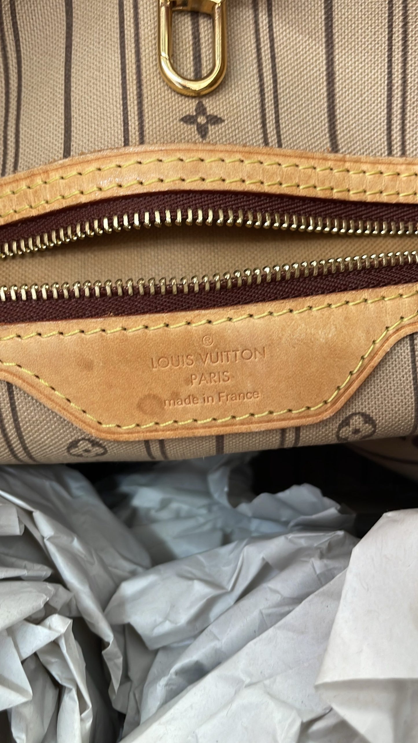 Interno Louis Vuitton Neverfull MM tasca zip etichetta made in France