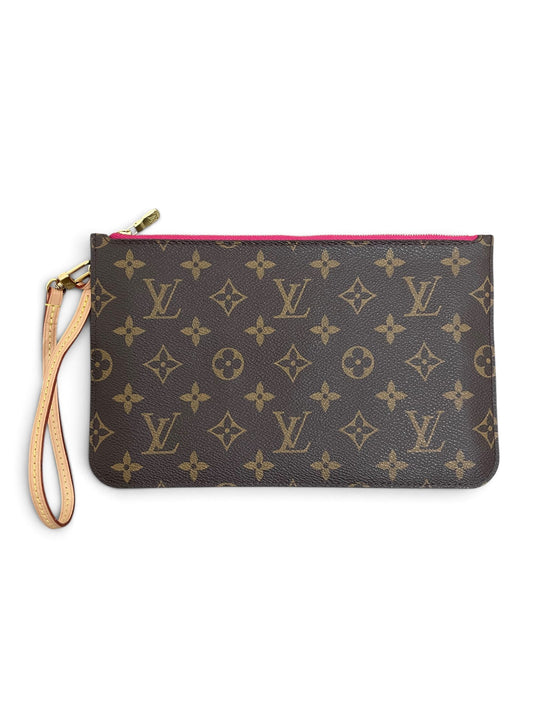 Louis Vuitton Neverfull Pochette Monogram Canvas zip fucsia fronte