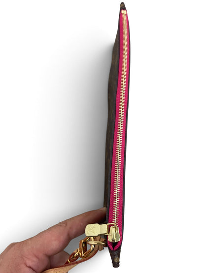 Louis Vuitton pochette Neverfull vista laterale zip fucsia