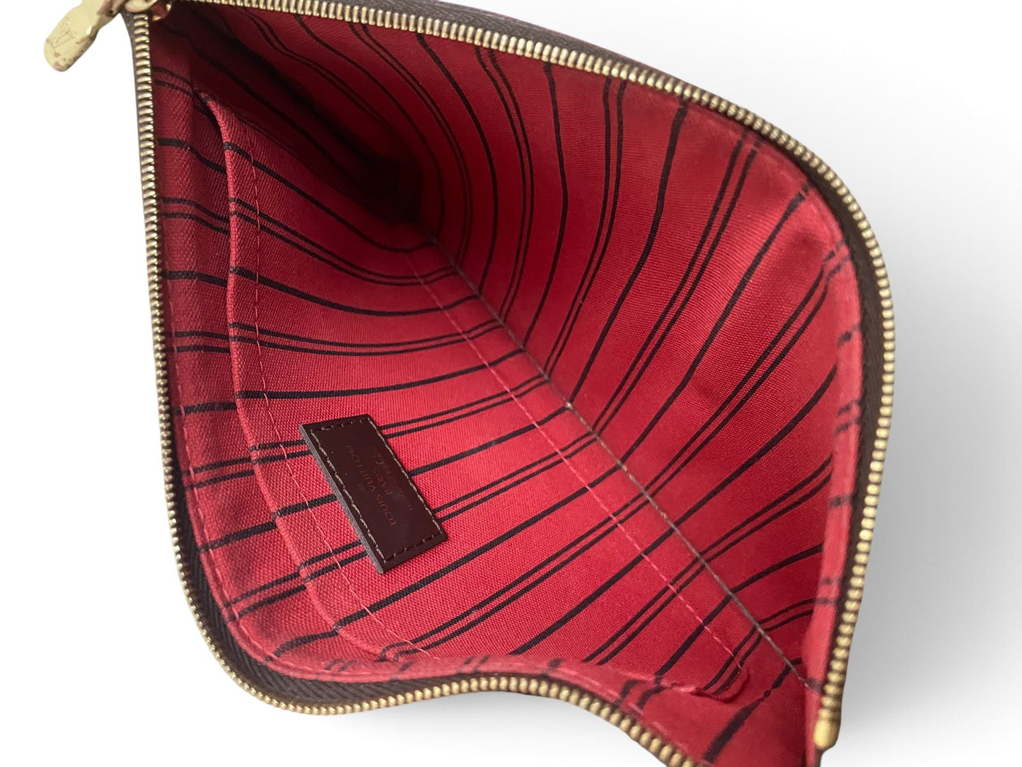 Interno rosso a righe pochette Louis Vuitton Neverfull