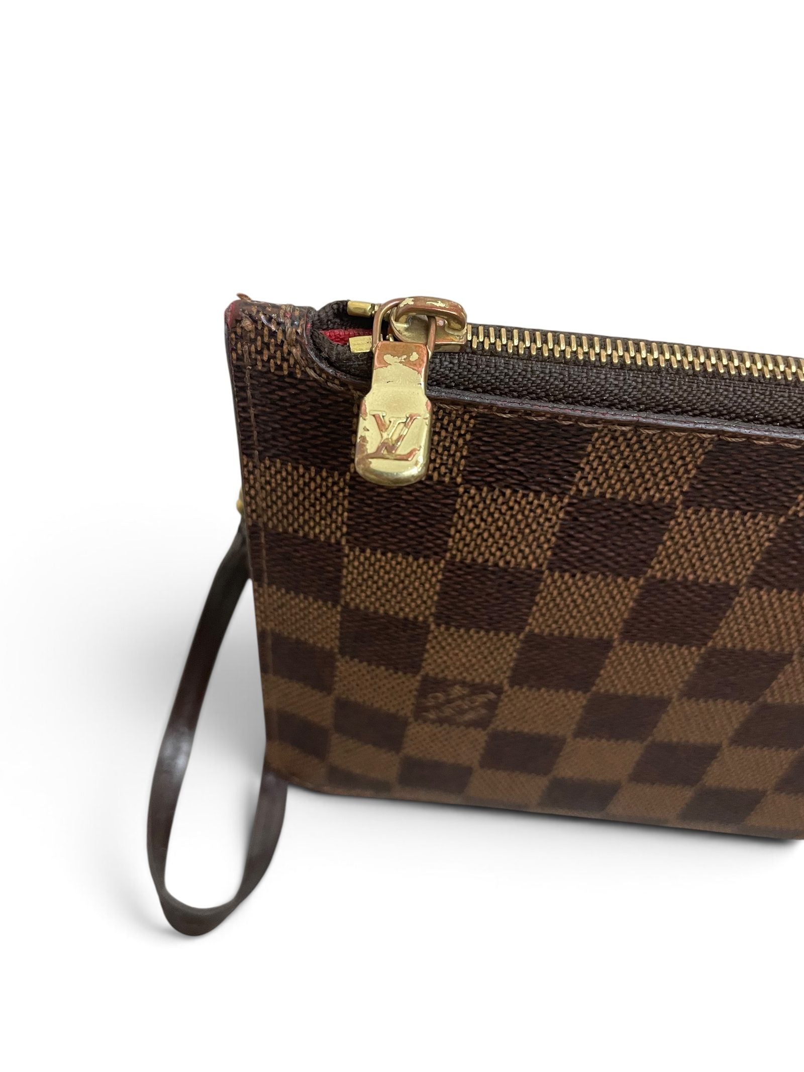 Angolo zip pochette Louis Vuitton Damier Ebene con laccetto
