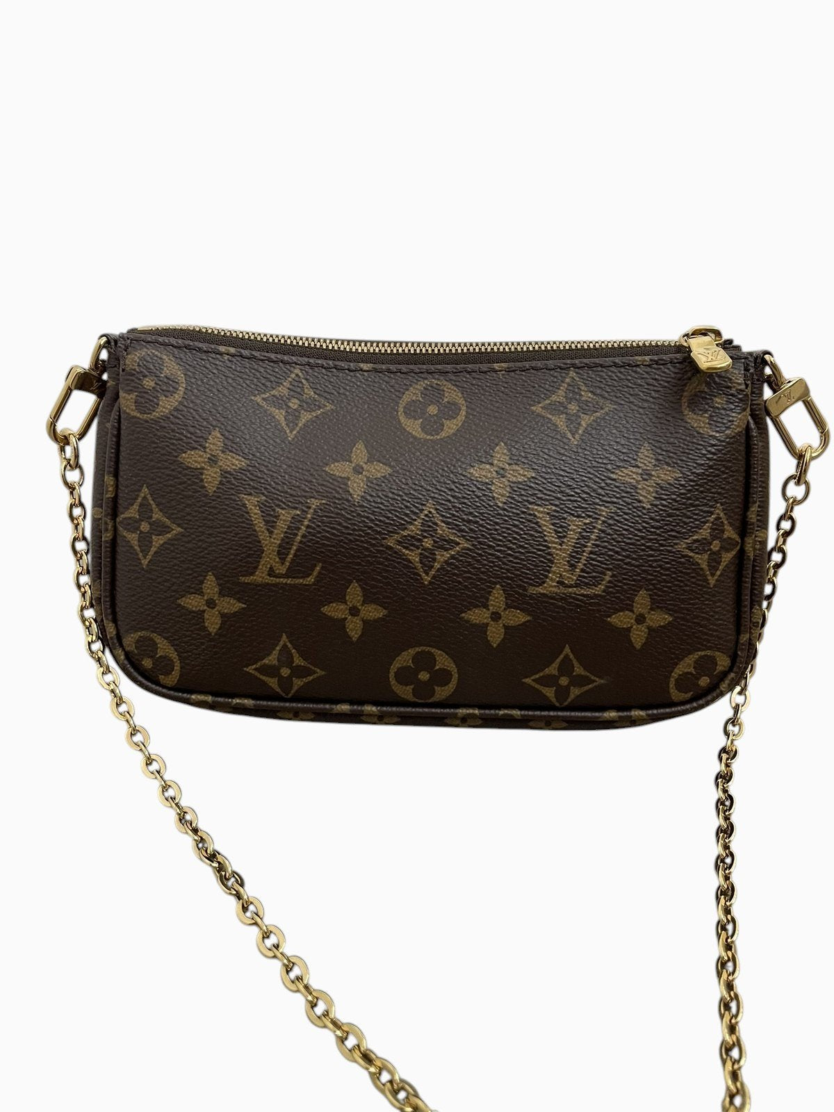 Vista posteriore della pochette piccola Louis Vuitton Monogram