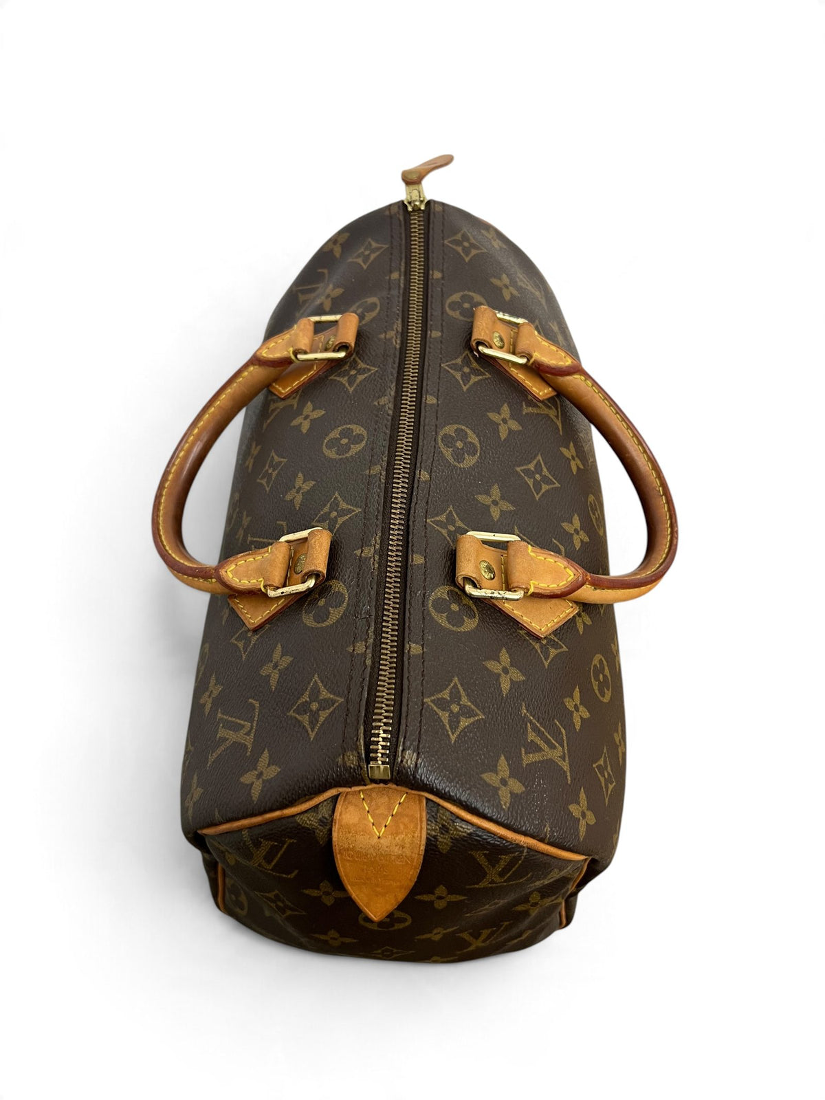 Vista dall'alto Louis Vuitton Speedy 30 con zip aperta