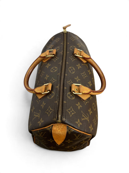 Vista dall'alto Louis Vuitton Speedy 30 con zip aperta