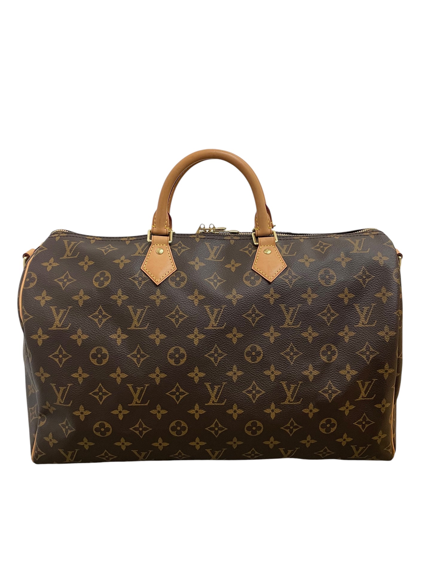 Borsa Louis Vuitton Speedy Bandoulière 40 in tela Monogram vista frontalmente.