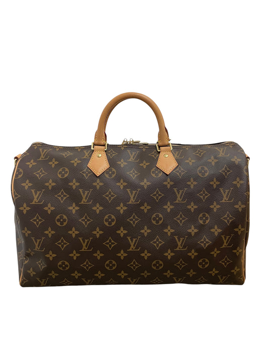 Borsa Louis Vuitton Speedy Bandoulière 40 in tela Monogram vista frontalmente.