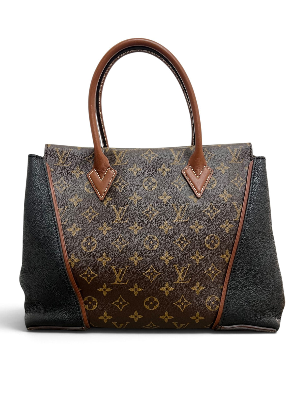 Louis Vuitton W Tote MM canvas Monogram e pelle nera, vista frontale