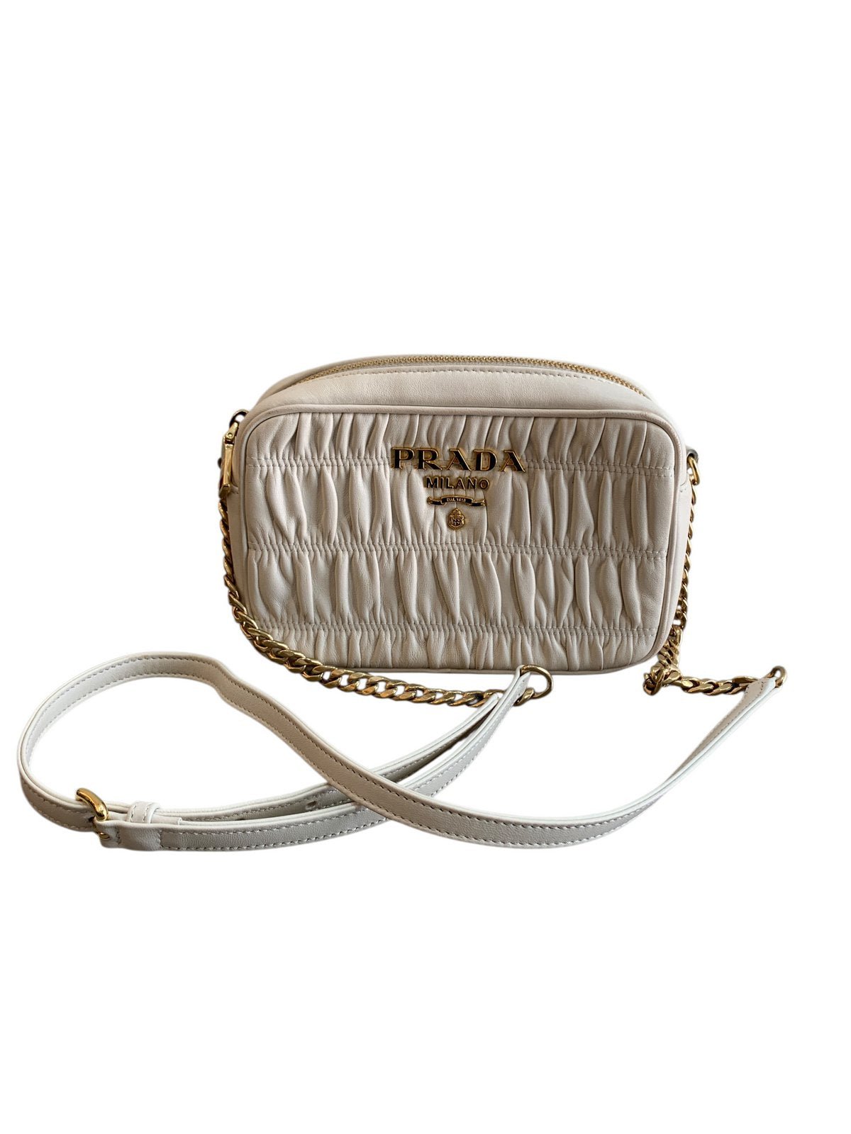 Prada 1BH112 borsa tracolla in pelle gaufré bianca - AgeVintage