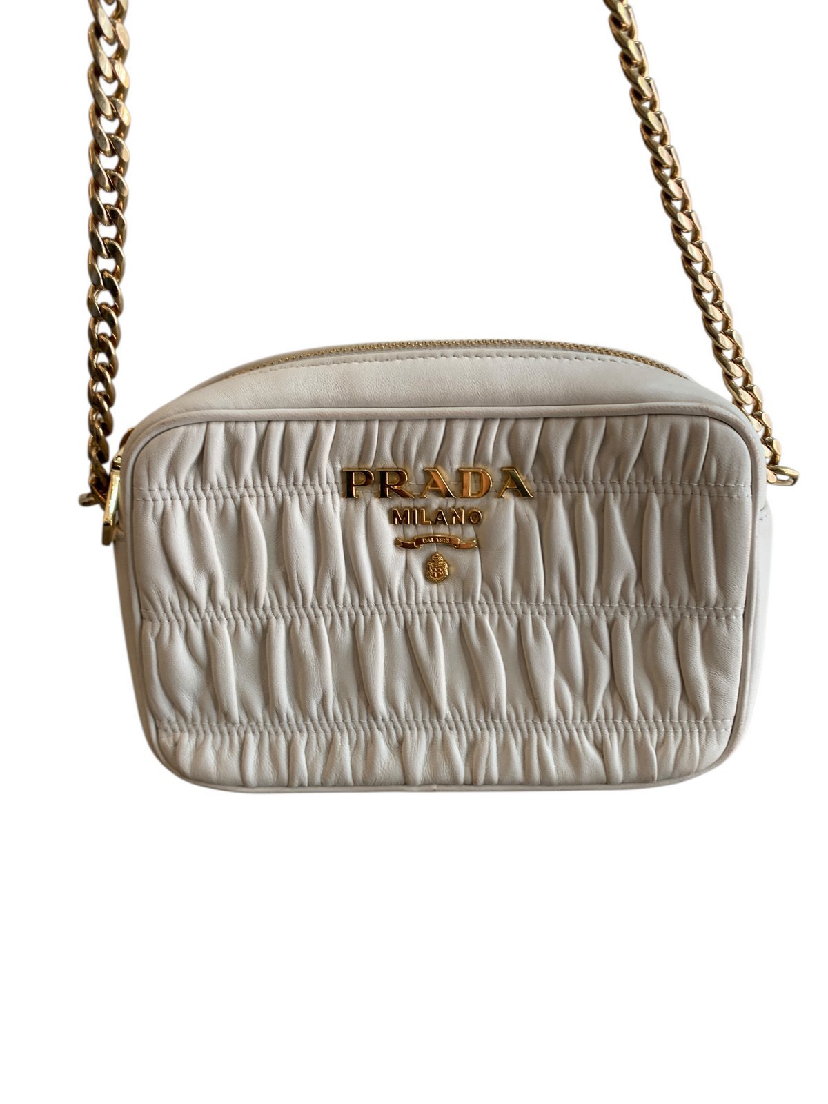 Prada 1BH112 borsa tracolla in pelle gaufré bianca - AgeVintage