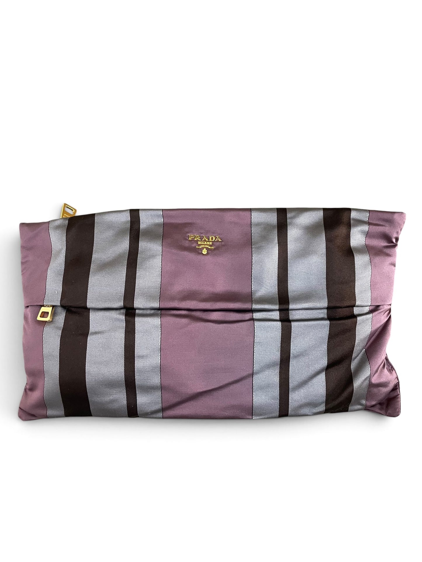 Pochette Prada righe rosa grigio marrone fronte