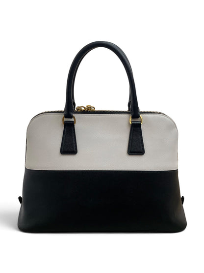 Retro borsa Prada Promenade Saffiano bicolore bianco nero manici