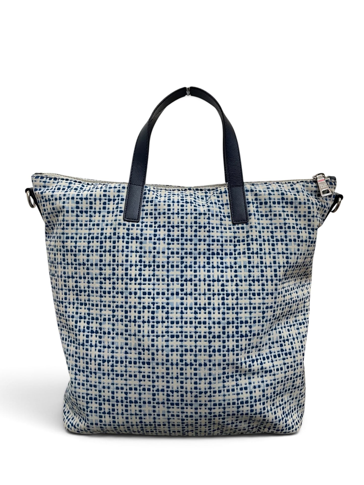 Retro borsa Prada tote nylon blu con zip argento