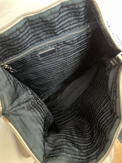 Interno borsa Prada tote nylon blu jacquard logo