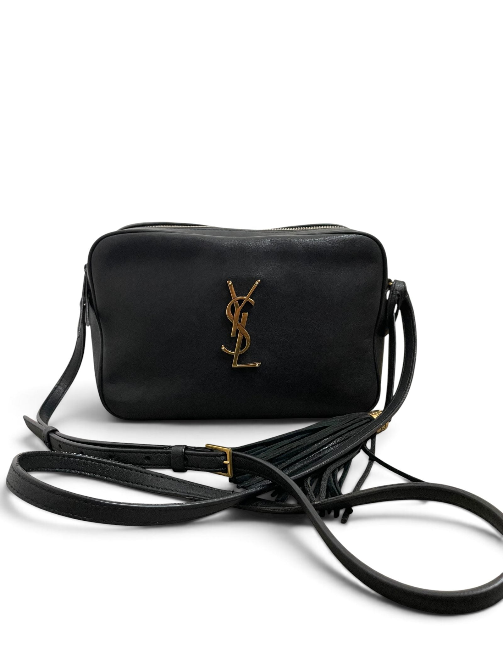 Saint Laurent Lou Camera Bag nera frontale con tracolla