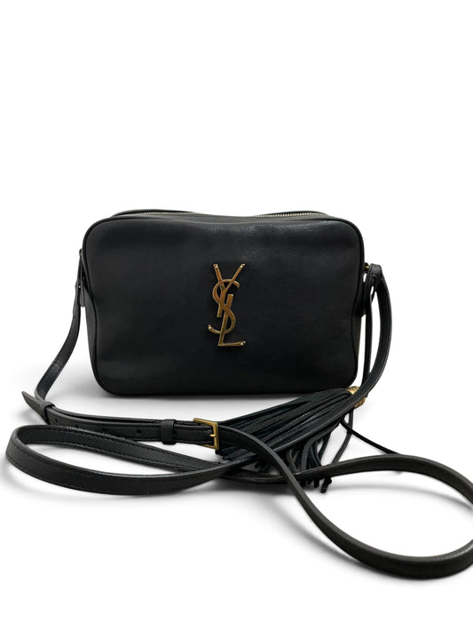 Saint Laurent Lou Camera Bag nera frontale con tracolla