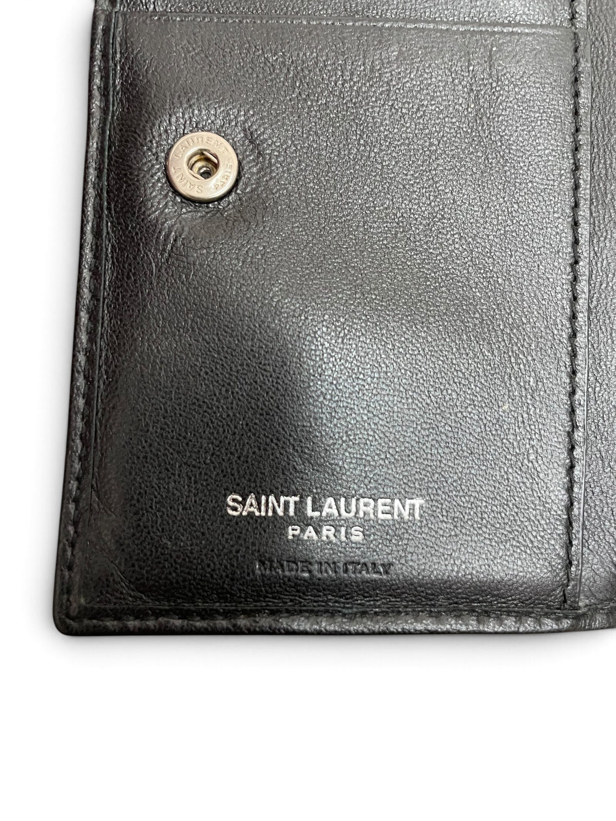 Saint Laurent Paris Made in Italy etichetta interna portafoglio
