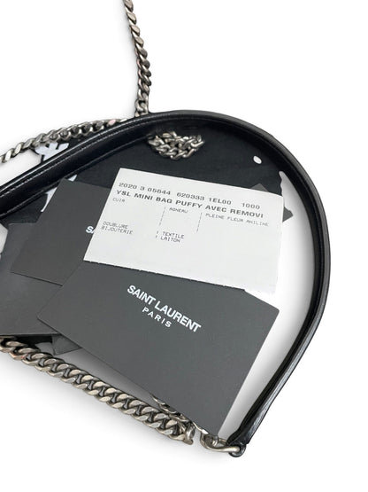 Cartellino originale YSL Mini Bag Puffy agnello argento