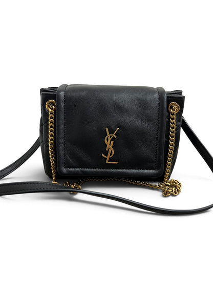 Saint Laurent Nolita Mini bag nera con monogramma YSL dorato