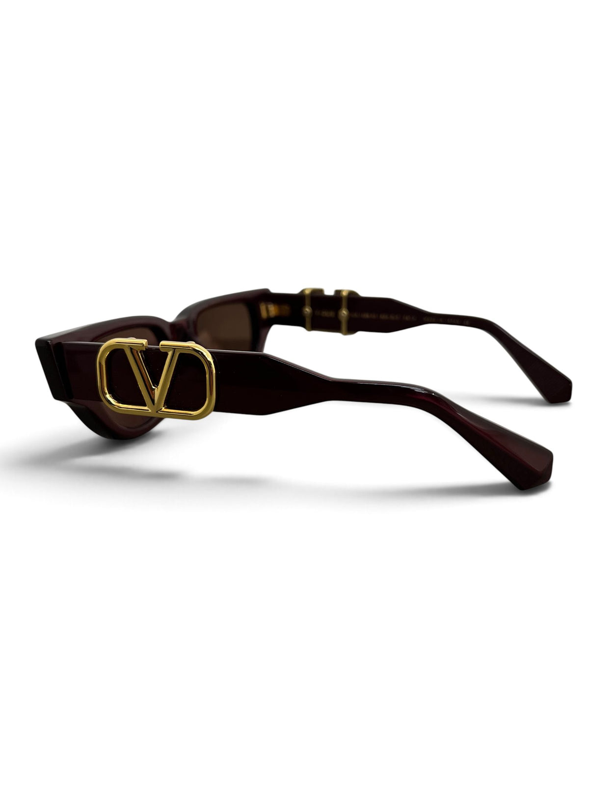 Valentino V-Due occhiali bordeaux lato destro dettaglio asta