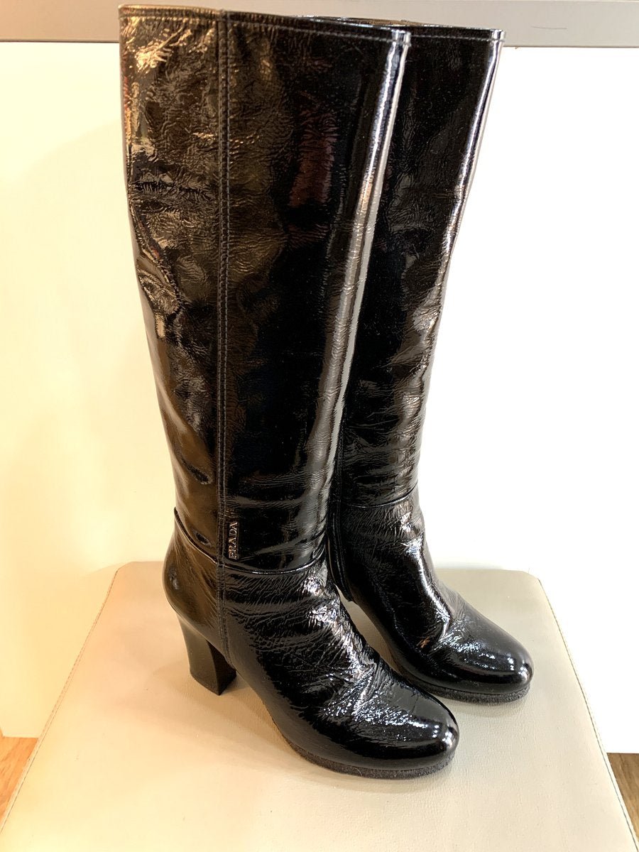 Prada stivali in pelle misura 40 colore nero lucido - AgeVintage