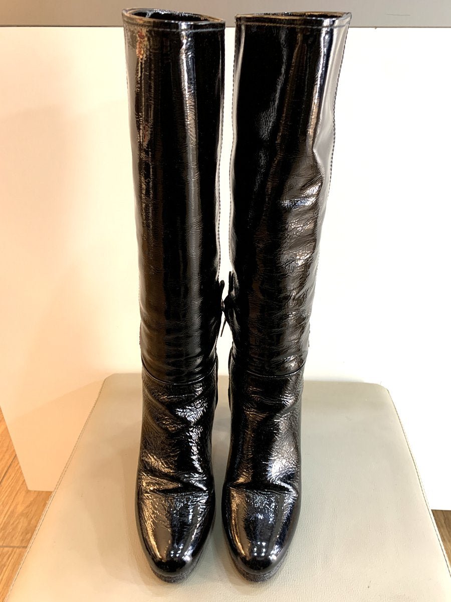 Prada stivali in pelle misura 40 colore nero lucido - AgeVintage