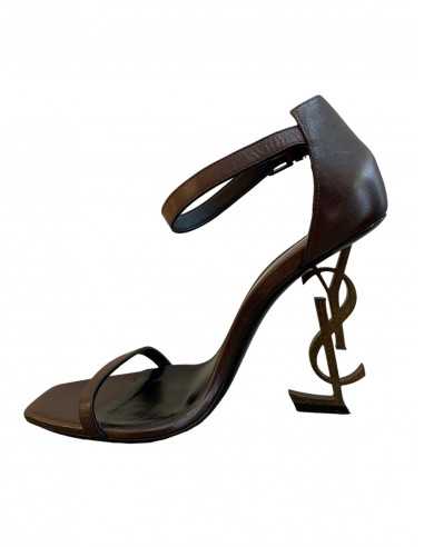 Saint Laurent Olympe sandali con tacco logo - AgeVintage