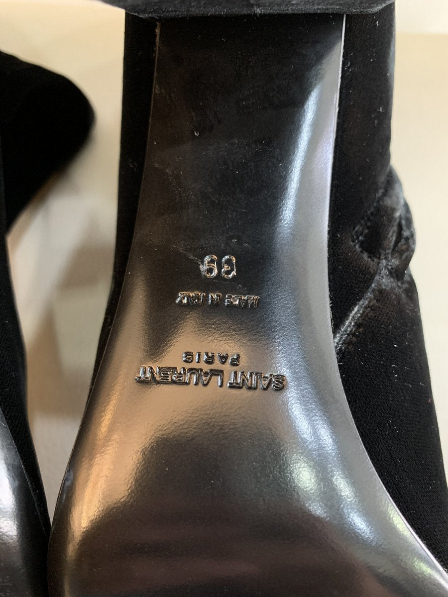 Saint Laurent Stivaletti LOU in velluto misura 39 colore nero - AgeVintage